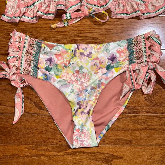 NWT Cosita Linda Embroidered Beaded Ruffle Triangle Top & Bottom Bikini Size M - Picture 9 of 16